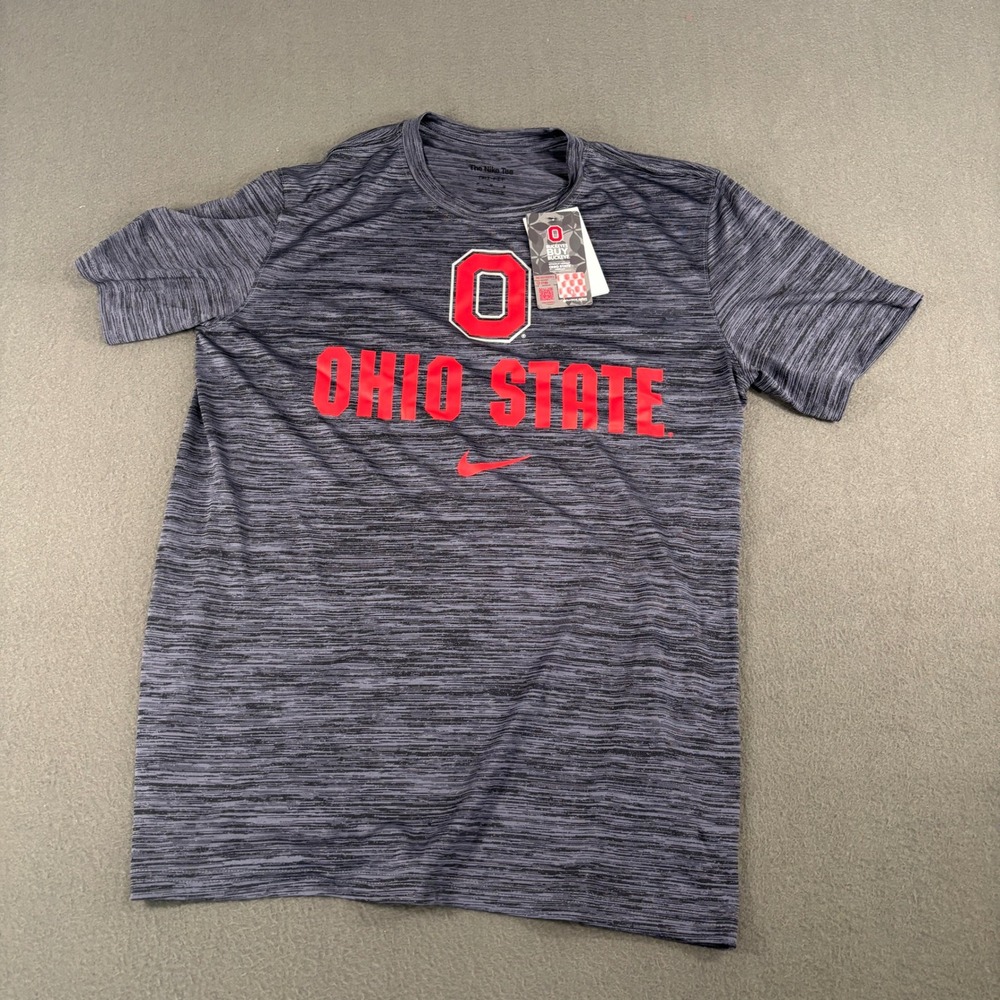 Nike Ohio State Buckeyes Dri-FIT Shirt Mens Size M Grey Red NKPQ-00A-OH-5PN